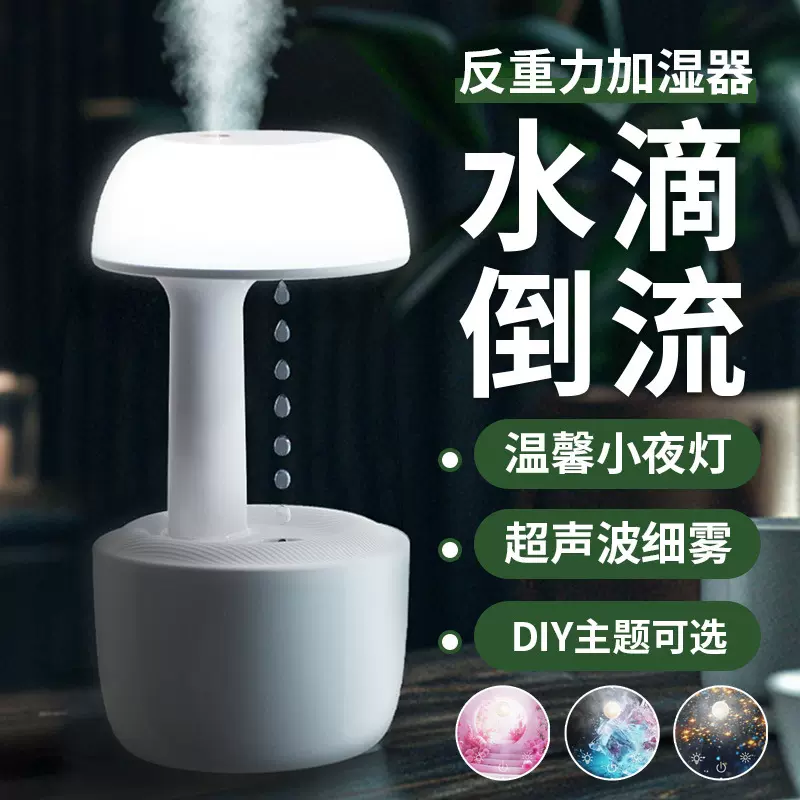 反重力加湿器 卧室家用静音小型夜灯跨境桌面水滴倒流雾化香薰机