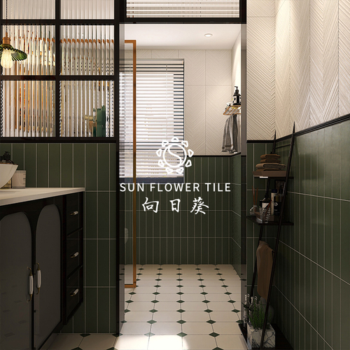 French vintage bathroom wall tiles avocado green toilet kitchen wall tiles bathroom balcony anti-slip floor tiles