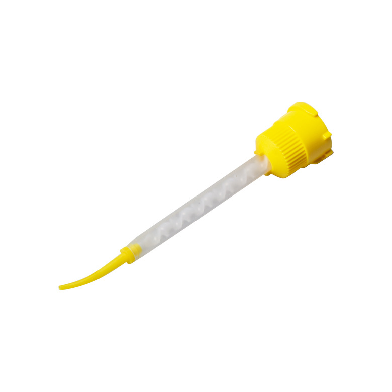 Desechables consumibles dentales cabeza de inyección intraoral material de película de impresión de caucho de silicona pequeña cabeza amarilla pequeño codo punta mixta pequeña boca curva