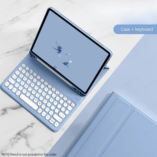 Blue case, keyboard, bluetooth