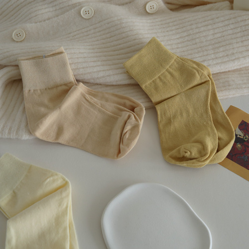 Socks Lady Knee-high Socks Spring and Summer High Cotton Content Mid-calf Socks Cute Japanese Macaron Plain Color Low-top Socks