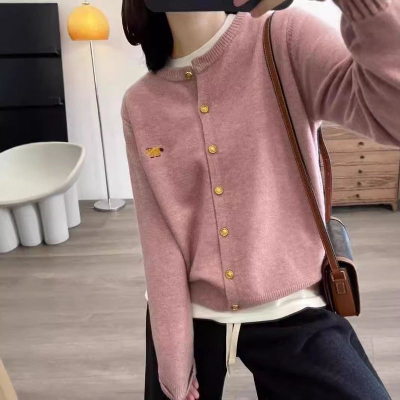 Lucky Little Pony Autumn Knitted Blend Red Cardigan Soft Sweater Women's Plus Size Commuter Coat Little Pony Sweater