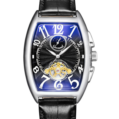 Mechanical watch, men's watch, barrel type mechanical watch, fully automatic mechanical watch, tourbillon, sun, moon and stars men's watch