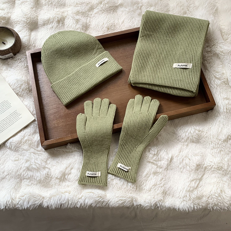 Guantes de sombrero de punto de tres piezas para hombres y mujeres parejas de invierno cálidas bufandas verdes guantes de sombrero
