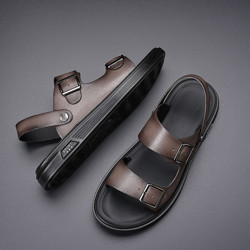 2023 verano nuevos hombres zapatos de playa de cuero genuino sandalias al aire libre primera capa de piel de oveja zapatillas de cuero casuales zapatos de los hombres