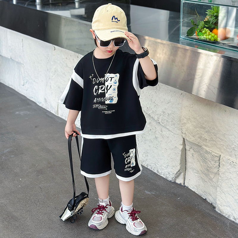 7351 Traje de verano guapo para niños, pantalones cortos de manga corta para bebés coreanos, traje de dos piezas deportivo de moda de verano