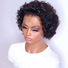 许昌真发欧美13*4前蕾丝小精灵前蕾丝小卷发短款头套pixie curls