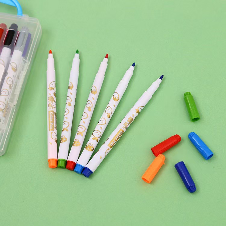 Venta al por mayor de dibujos animados creativo estudiante lavado pluma niños portátil caja redonda varilla graffiti pluma cepillo niños color pluma