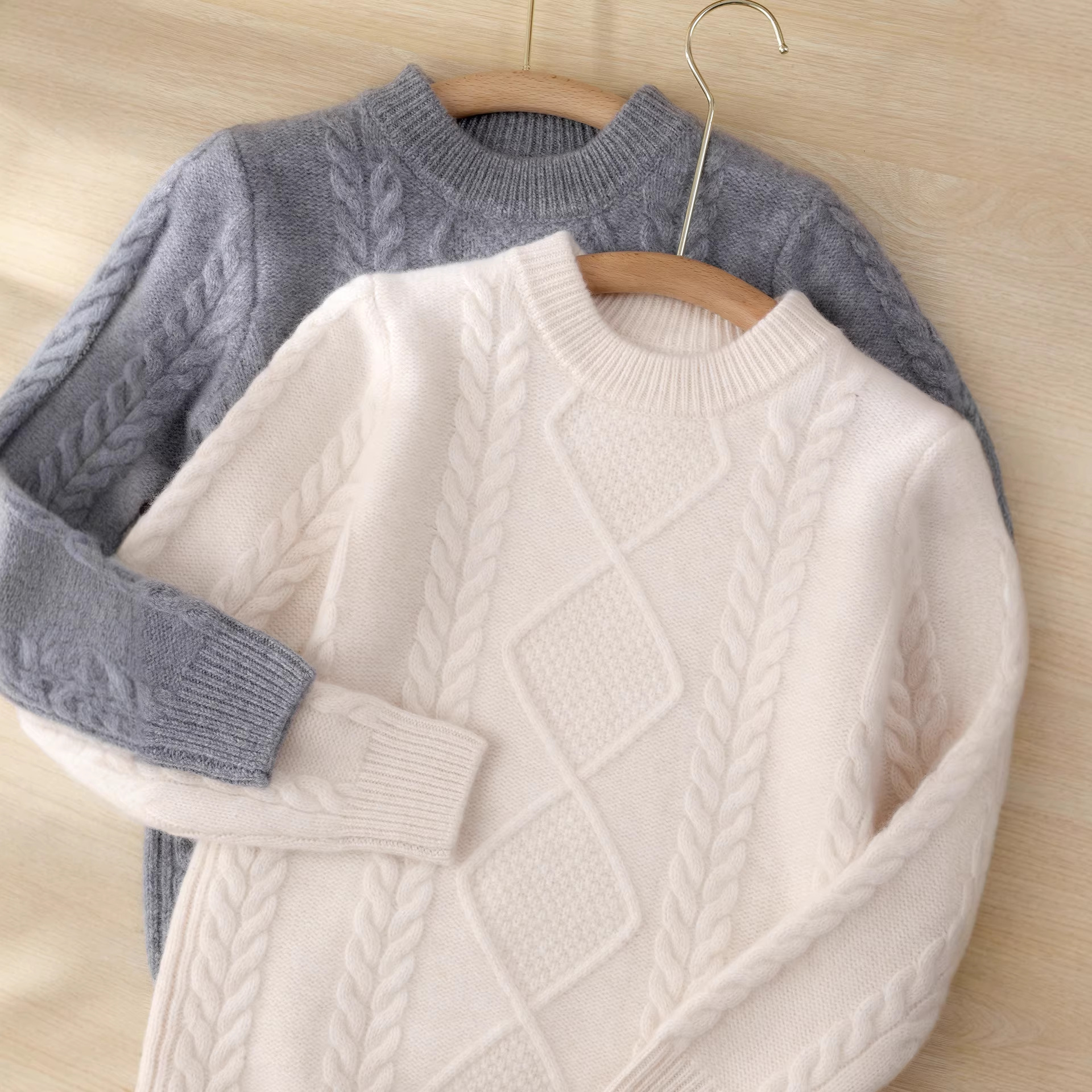 Extra Thick 100% Pure Wool Knit Sweater for Children, Boys and Girls, Thick Pullover Long Sleeve Floral Print Base Layer, High Neck