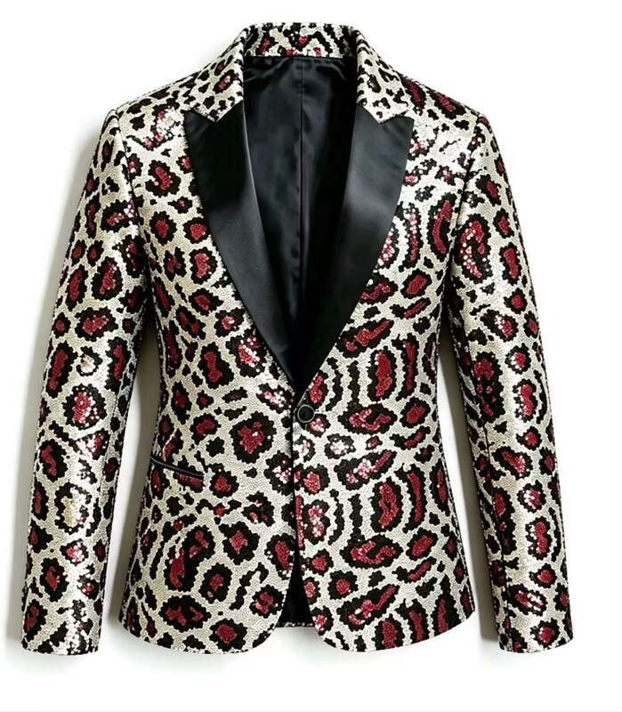 Cross-border US size leopard print sequin suit performance outfit for men, sequin stage costume, performance clothing, leopard print jacket, plus size