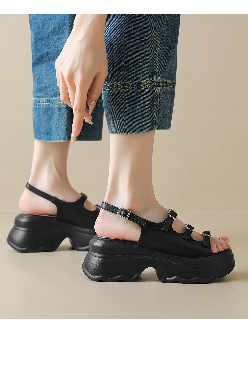 Dép sandal nữ quai ngang hở mũi đế bệt siêu nhẹ phong cách La Mã — đen chi tiết 8