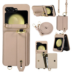 適用三星Z Flip5插卡包手機皮套Z Flip4斜挎手腕帶支架摺疊保護殼