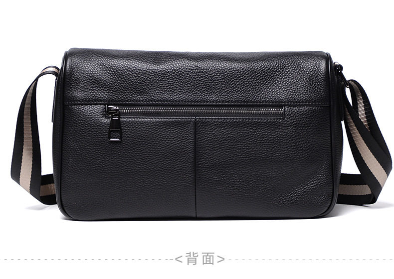 Túi đeo chéo nam da bò mềm kiểu mới, túi đeo vai thời trang thể thao thường ngày 32×20×10 cm — Màu đen vân vải chi tiết 13