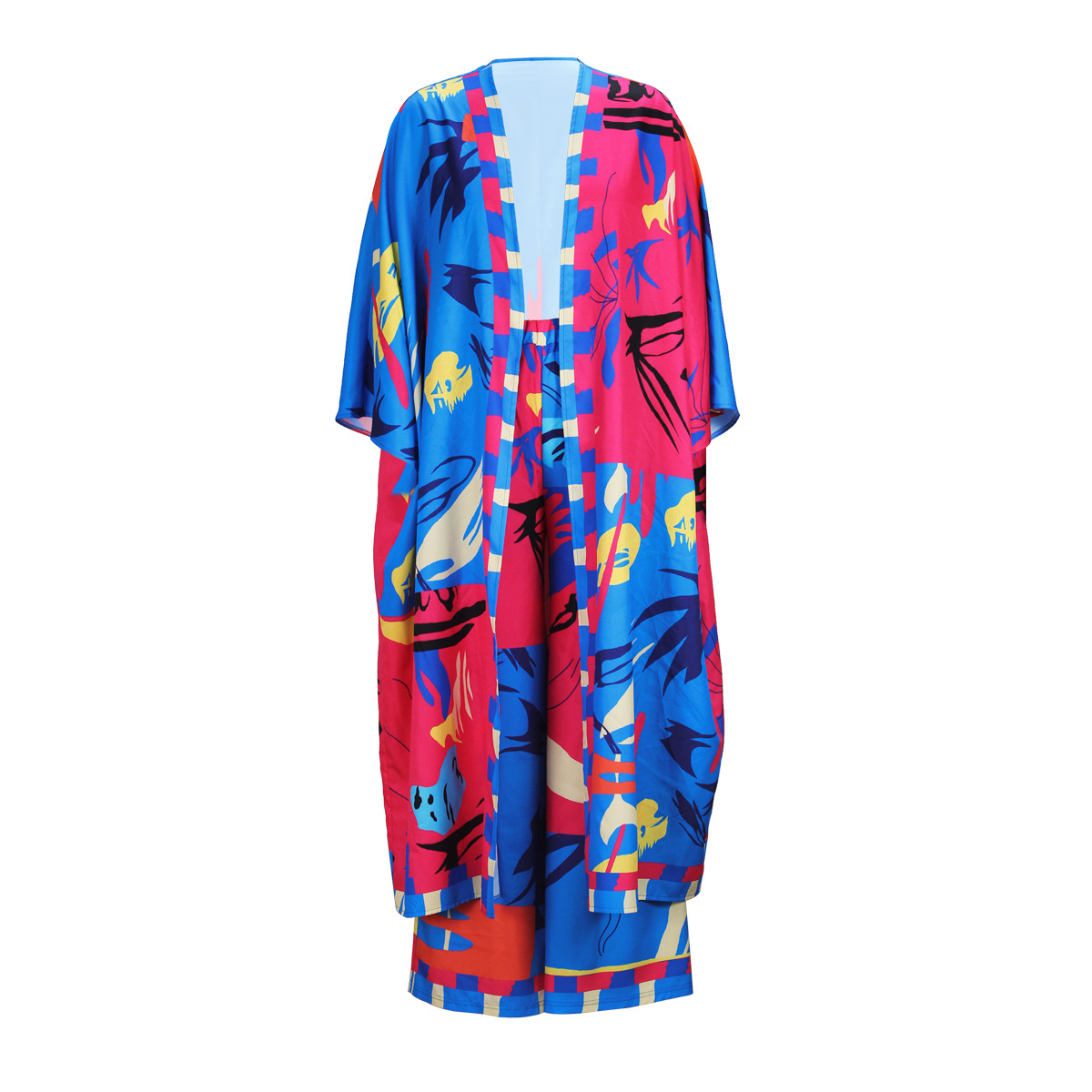 Spring Autumn Casual Set Printed Cardigan Shawl Long Sleeve Wide Leg Trousers Two Piece Set