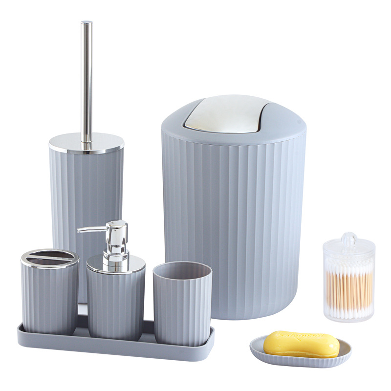 Impreso traje de baño de lavado conjunto de baño de plástico conjunto de baño cepillo de dientes redondo taza utensilios de tocador cepillo de seis piezas conjunto