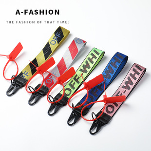 New Off Keychain White European and American Trendy Brand Embroidered Canvas Logo Pendant Luggage Camera with Denim Accessories
