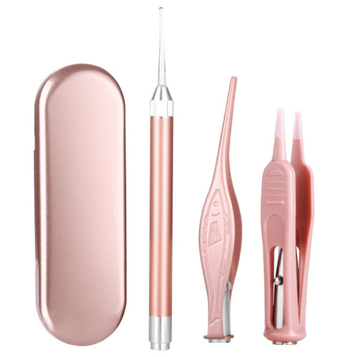 Factory wholesale luminous ear scoop set children's ear clip visible ear scoop earwax tweezers with light ear picking tool