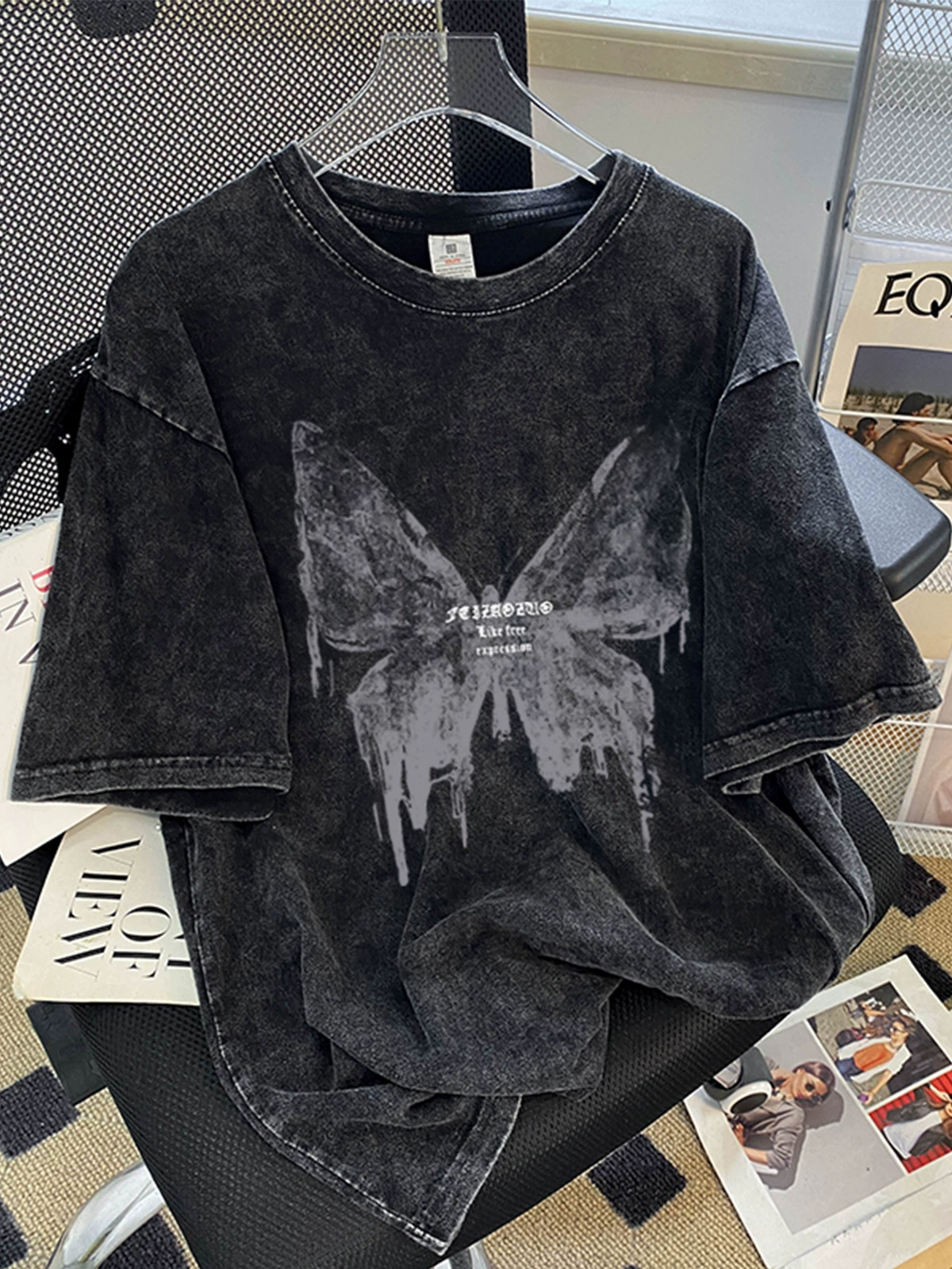 Футболка унисекс из хлопка, плюс-сайз свободного кроя с коротким рукавом — washed black (M–3XL)