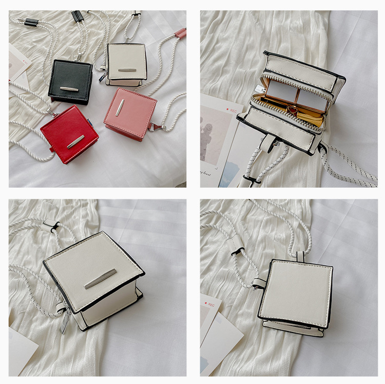 Women's Mini Pu Leather Square Solid Color Streetwear Square Zipper Crossbody Bag Square Bag display picture 3