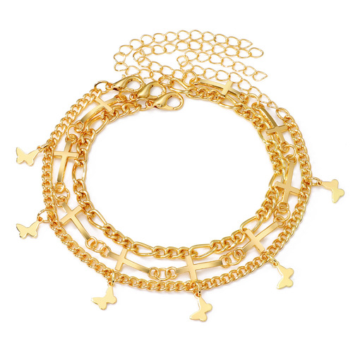 Mushang Cross-border New Advanced Cross Bracelet and Ankle Chain for Women, European and American Retro Unique Hip-hop Butterfly Accessory
