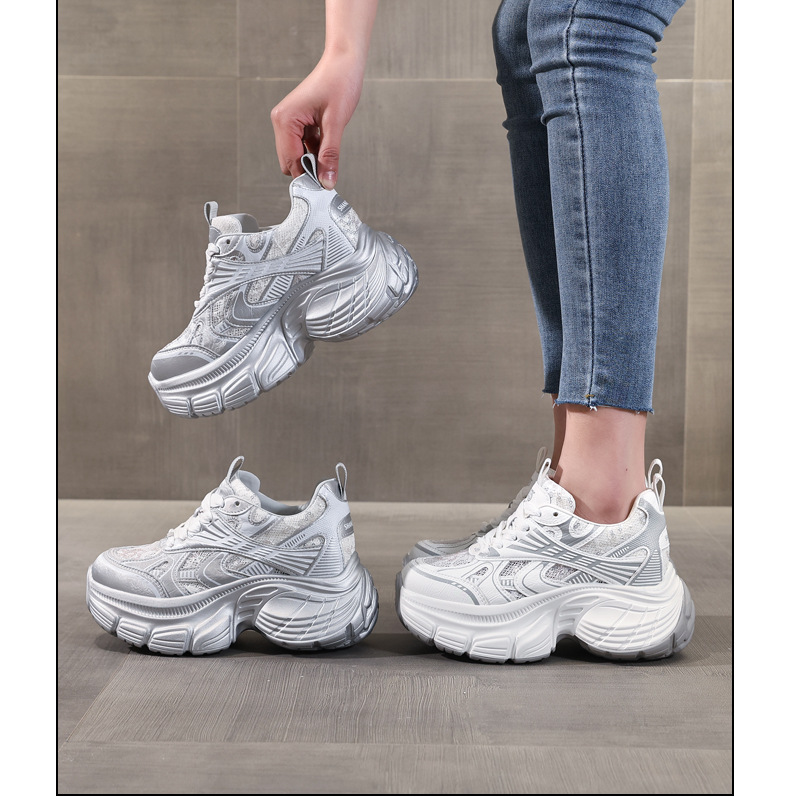 Giày sneaker chunky đế dày tăng chiều cao lưới thoáng khí mùa hè nữ HS9157-66 — Màu trắng chi tiết 17