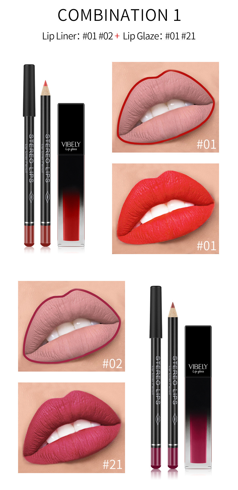 VIBELY Matte nude lip liner pen Lip gloss Set, non-stick cup, non-fading liquid lip gloss, cross-border undefined