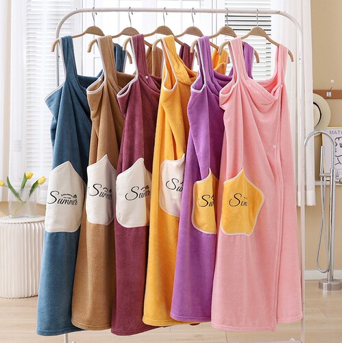 A wearable bath towel, household water-absorbent strap with fastener, trendy, versatile coral velvet adult star bath robe