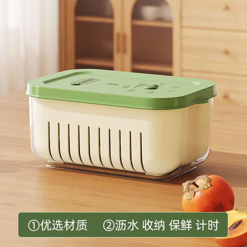 Cronógrafo de cocina Caja de conservación fresca de doble capa Lavabo de verduras Cesta de drenaje Sala de estar doméstica Plato de frutas de plástico Puede salir Caja portátil