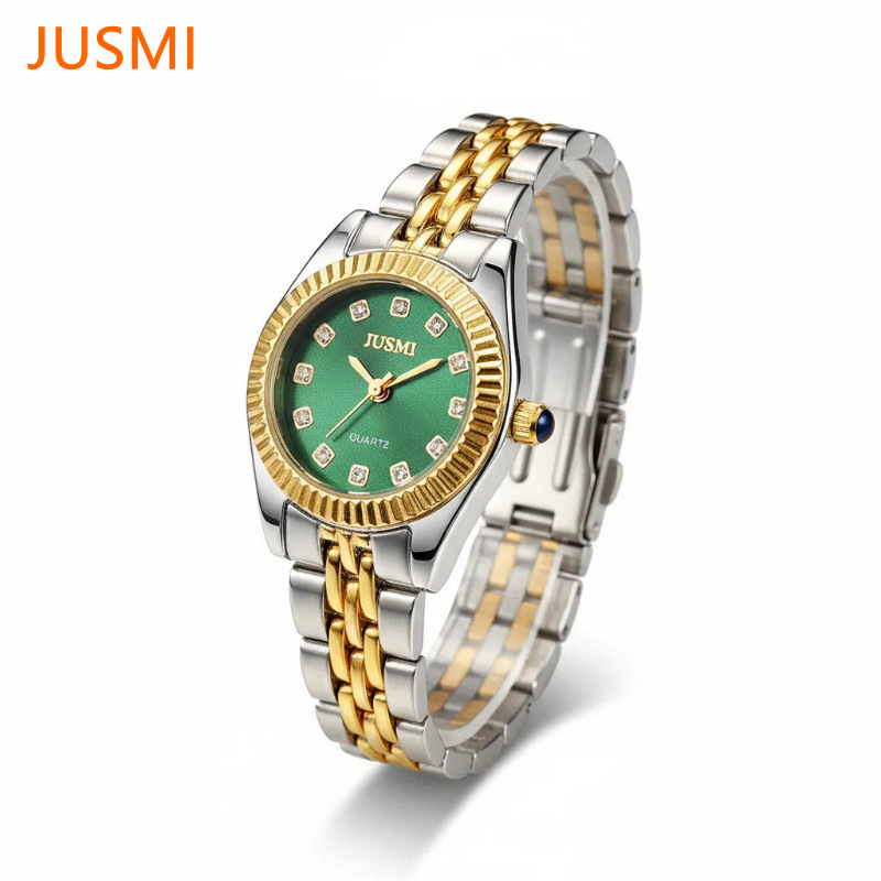 Shell-Patterned Dial with Inlaid Diamonds and Gradient Gold Piano Band for Women's Watch, Featuring a Niche High-End Feel with a Gradient Gold Piano Band