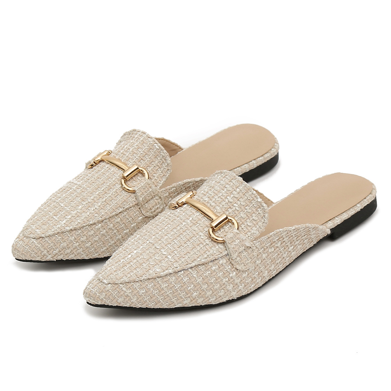 Grenzüberschreitende Sommer kleine Duft Mode Frauen einzelne Schuhe mit flachem Boden spitze Zehe zurück leer Baotou Frauen halb ziehen Außenhandel_voghion.com