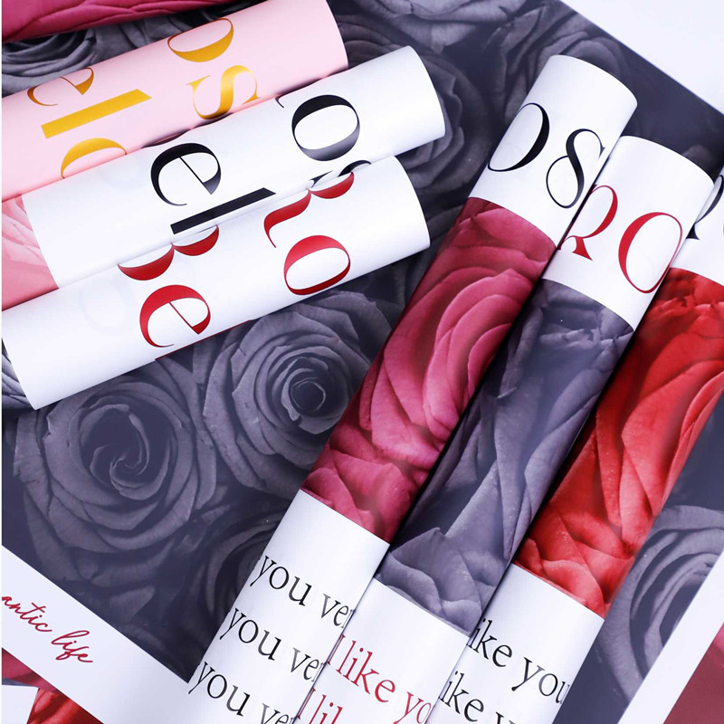 玫瑰网红纸花卉图案印刷花卉包装纸用于花店包装花束花艺材料