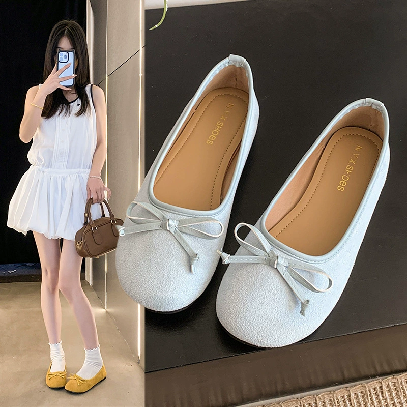 Женские балетки в стиле французского ретро, с бантом, неглубоким вырезом, новые модели весны 2025 года, модель «бабушкины туфли»