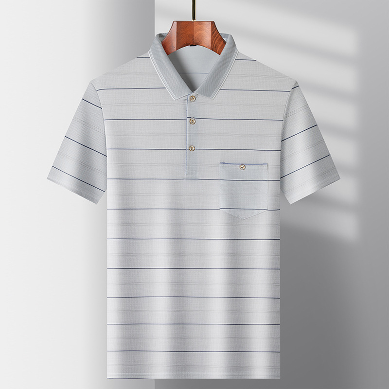 2024 summer mid-year men's short-sleeved lapel striped T-shirt casual half-sleeved short-sleeved POLO shirt men's clothing manufacturers on behalf of the hair