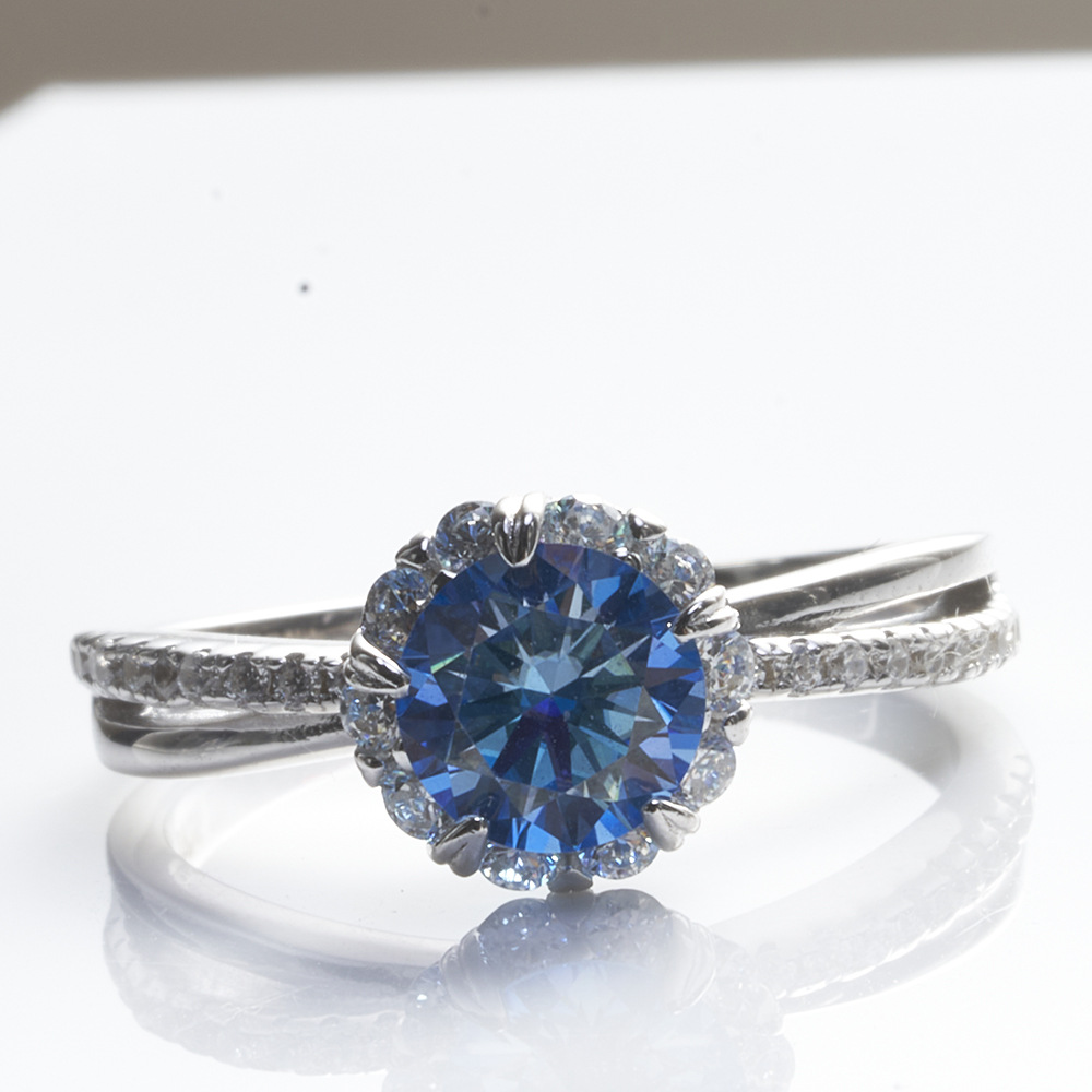 Anillo de plata 925 para mujeres 1 quilate anillo de piedra de moissanita galvanizado pt950 anillo de mujer rojo azul anillo de piedra de moissanita