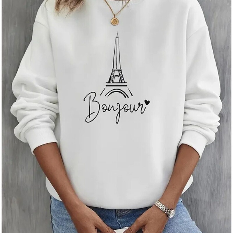 Cross-border Women's sweatshirt pullover basic black and white yellow graphic letter street round neck long sleeve sweater Cross-border Women's sweatshirt pullover basic black and white yellow graphic letter street round neck long sleeve sweater
