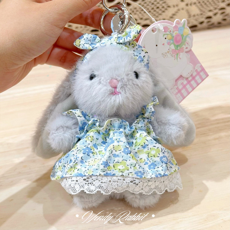 高品質本物の 12 センチメートルウェンディウサギ牧歌的なスタイルのロングスカートぬいぐるみペンダントかわいいキーホルダー人形人形ギフト|undefined