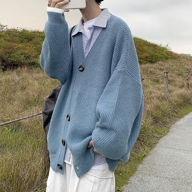 Men's Sweater Cardigan Autumn Lazy Style Knit Casual Jacket Loose Trendy Versatile Personalized Outerwear Sweater