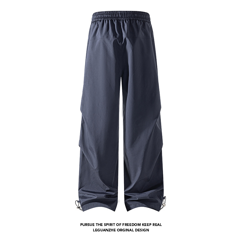 Men's Spring Softshell Mountain Style Water-Resistant Outdoor Fishing Hiking Wide-Leg Pants With Pleated Side Zipper And_voghion.com