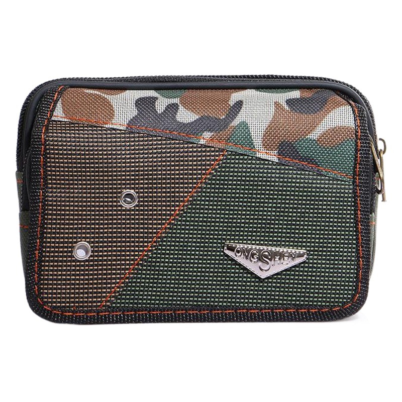 Street Vendor Men's Double Zipper Flap Phone Waist Bag, Oxford Cloth, Multiple Sizes, Horizontal Version, Belt-Worn Phone Bag, Casual and Versatile