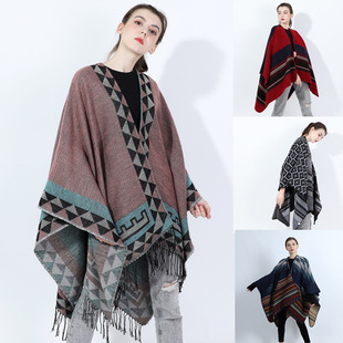 Cross Mirror European and American 2023 Ethnic Style Split Large Shawl Cloak Retro Fashion Simple Shawl Blanket Source Supply