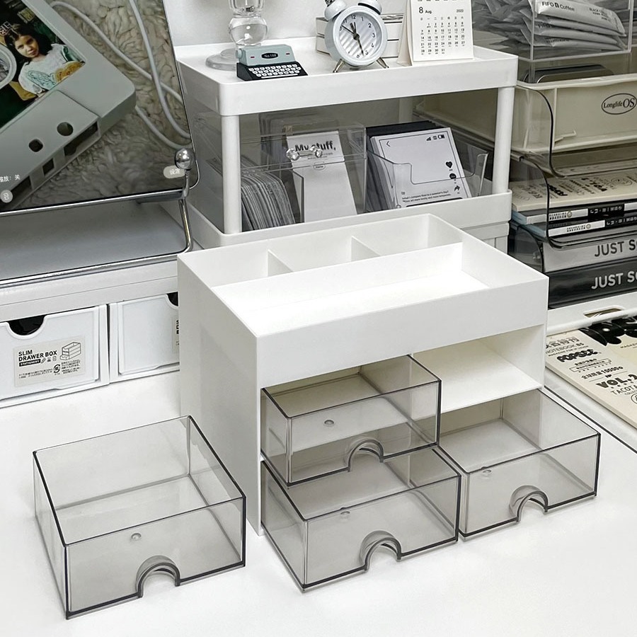 Caja de almacenamiento de portalápices de escritorio de dormitorio de estilo ins Cajón de acrílico Escritorio de estudiante Papelería de oficina Caja transparente