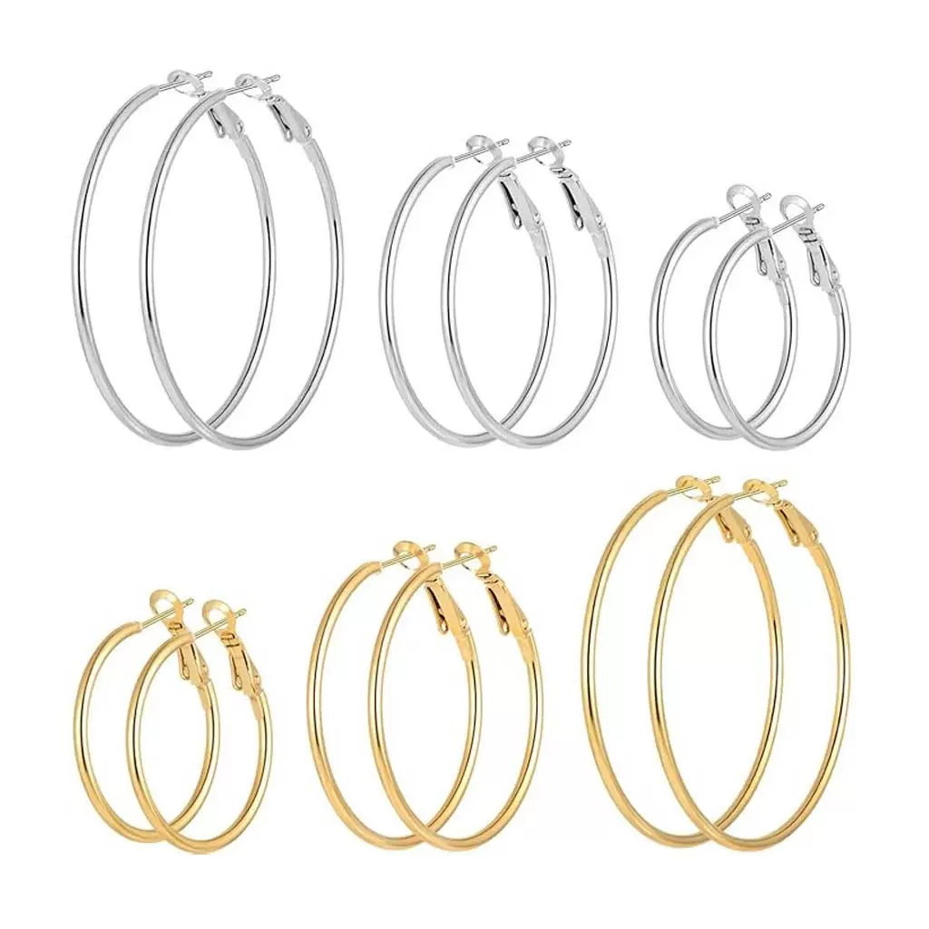 欧美热销不锈钢316大圆圈耳环夸张素圈弹簧虾弓扣时尚大耳环套装