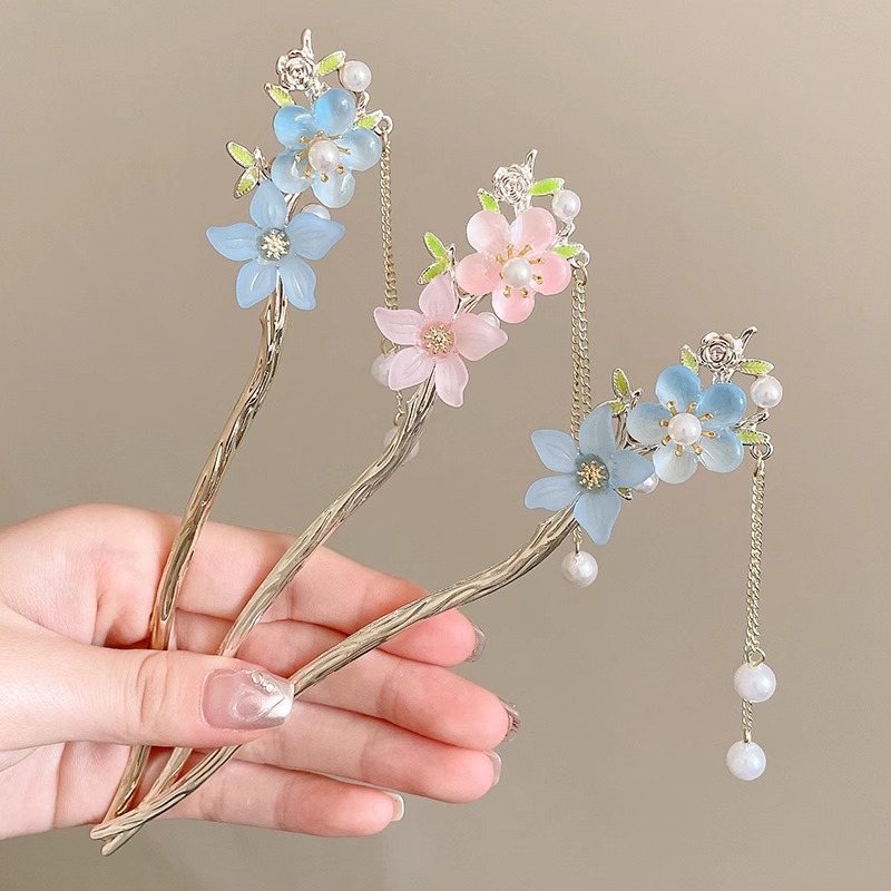 Pequeña flor de melocotón perilla antiguo clip de cabello de estilo moderno clip de cabello de alto nivel para niños cheongsam accesorios de ropa de estilo chino clip de cabello tocado