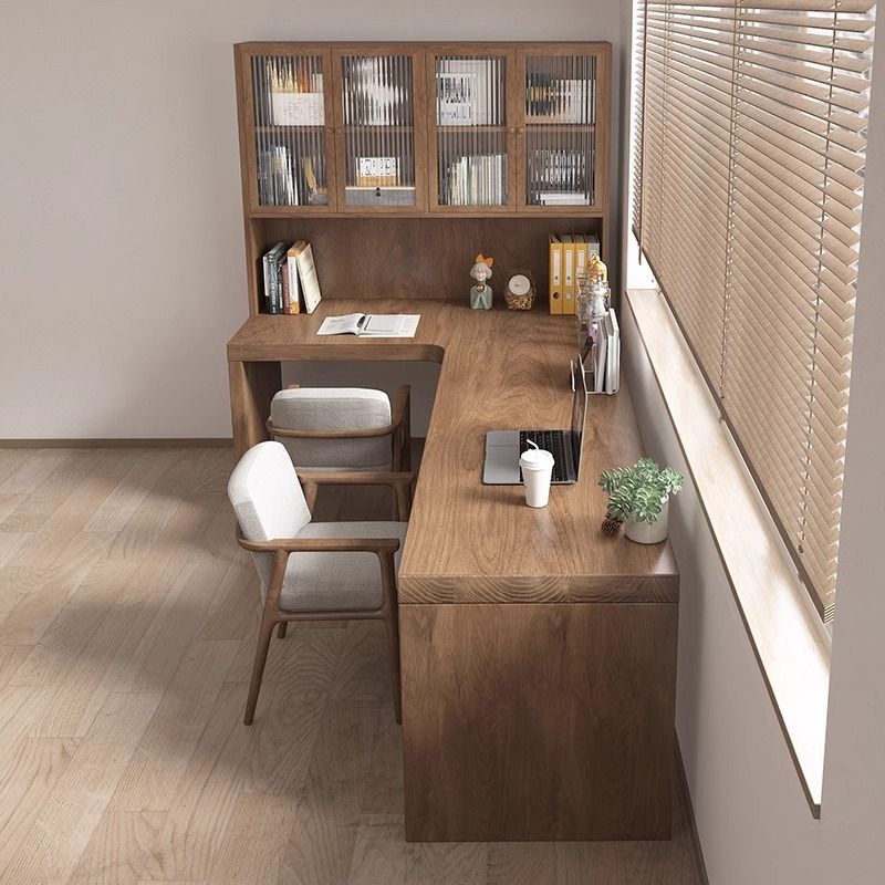 Solid Wood Corner Desk, Bookcase, Integrated Bookshelf Combination, Computer Desk, Corner-Style Workbench, Double Bedroom Study Table