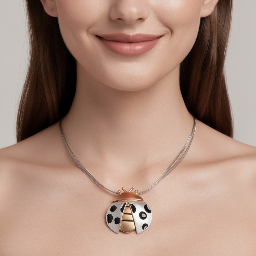 Cross-Border Exclusive Supply of European and American Fashion Color-Blocking Alloy Ladybug Pendant Necklace, Light Luxury Personalized Clavicle Chain with Unique Design