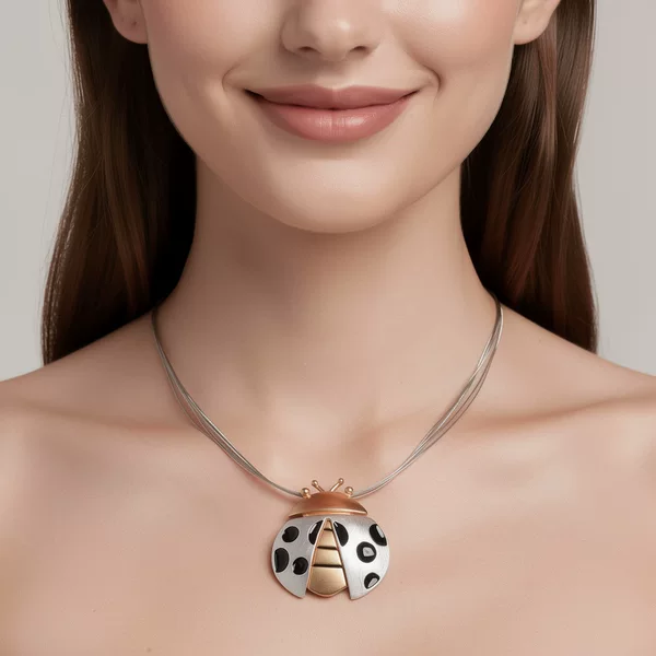 Cross-Border Exclusive Supply of European and American Fashion Color-Blocking Alloy Ladybug Pendant Necklace, Light Luxury Personalized Clavicle Chain with Unique Design