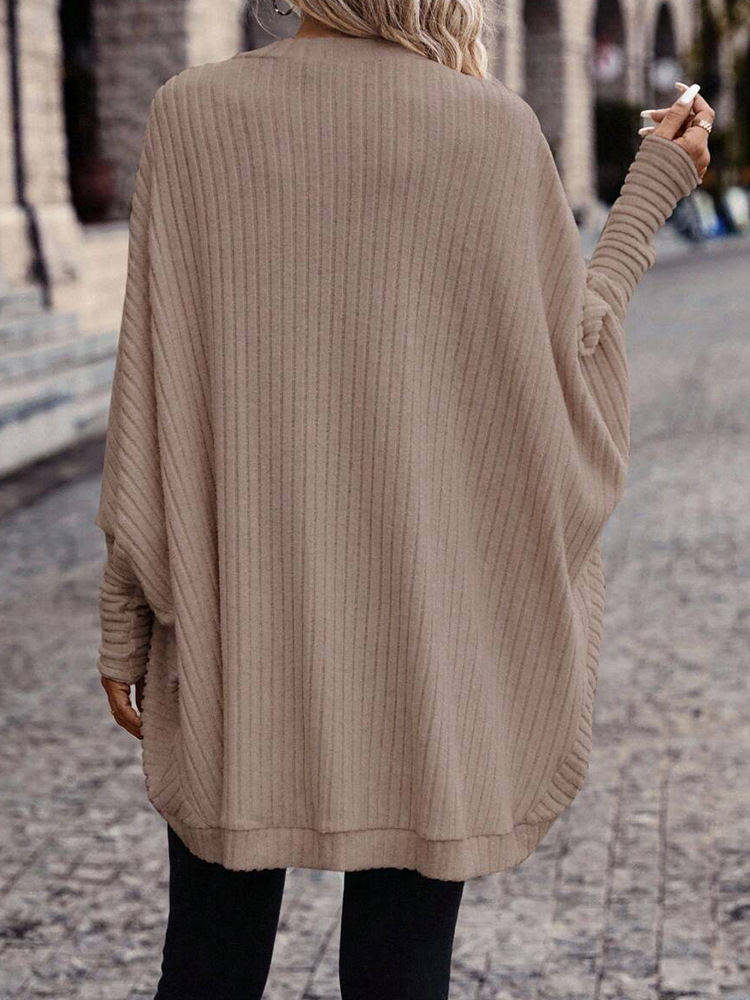 Women's Clothing V-Neck Knit Cardigan Sweater - Soft Loose Fit Long Sleeve Open Front Casual Pullover For Fall Winter (Black, Gray, Army Green)​_voghion.com