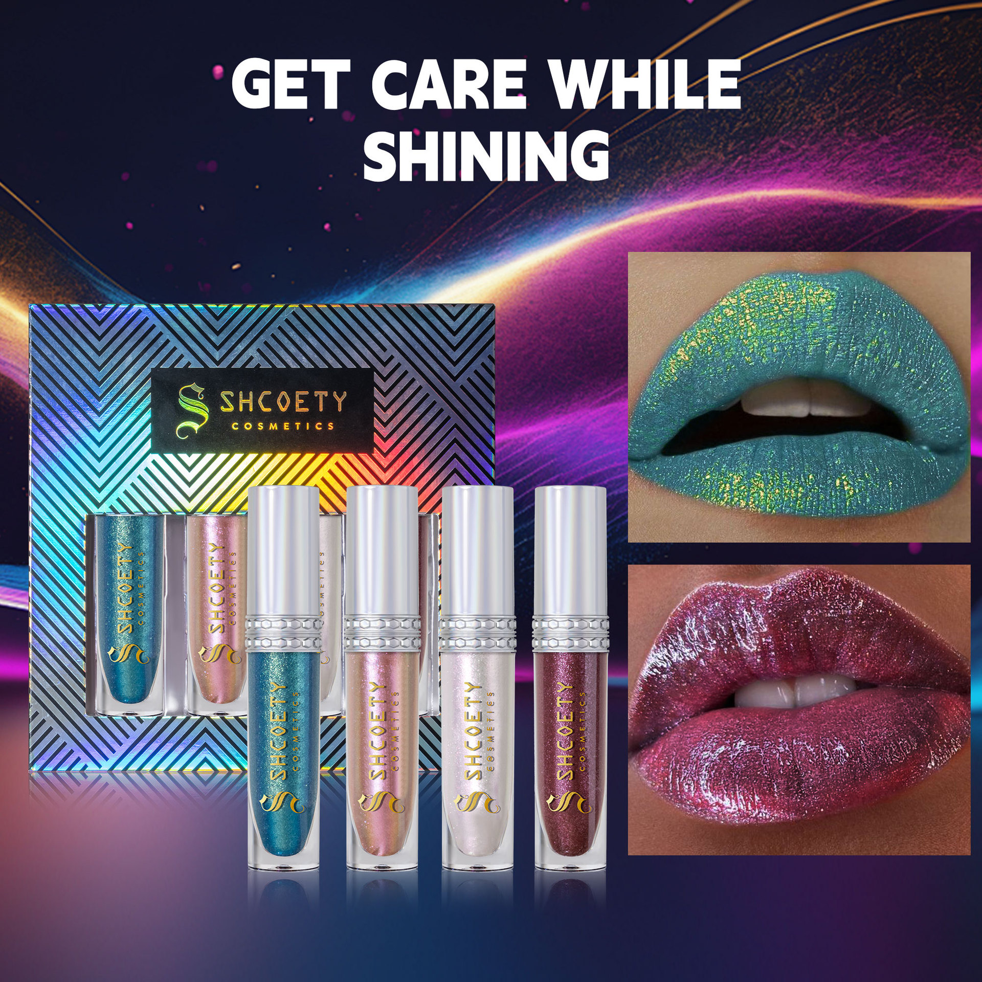 SHCOETY Cross-border Sparkling Polarized Lip Gloss is long-lasting and easy to color, with a dazzling bright lip gloss and a fine pearlescent glow that moisturizes the lips undefined