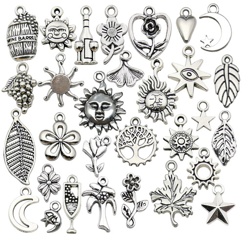 DIY Alloy Star Moon Sun Leaf Rose Keychain Accessories Bracelet Necklace Earrings Pendant