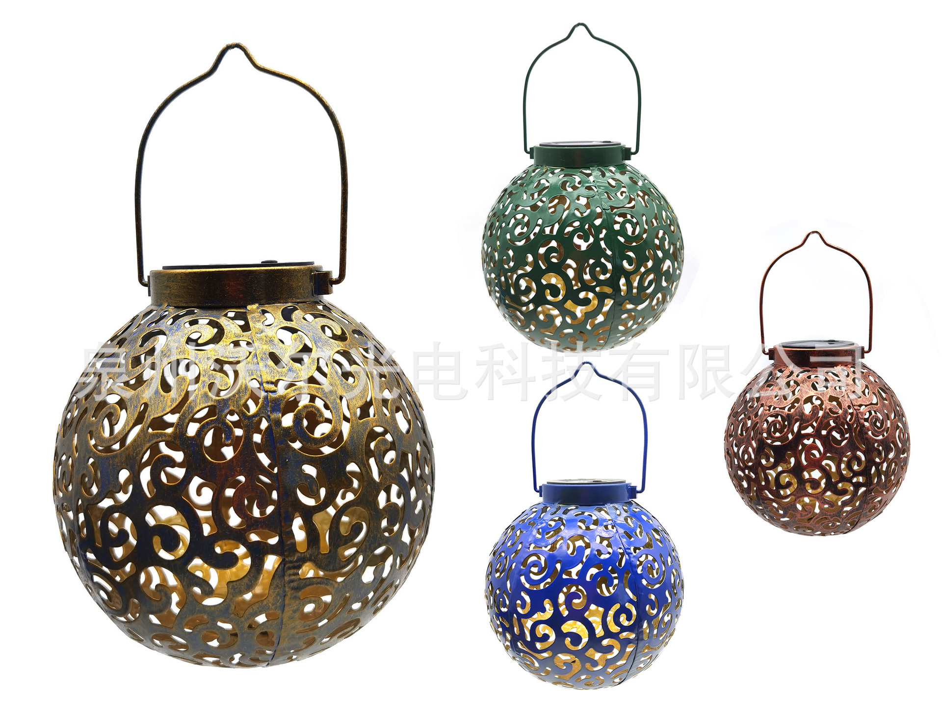 亚马逊热销太阳能铁艺镂空灯笼 户外庭院装饰灯 景观灯草坪灯